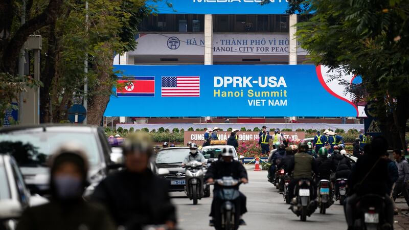 Preparations take place ahead of the North Korea-US summit in Hanoi, Vietnam. Photograph: Seong Joon Cho/Bloomberg
