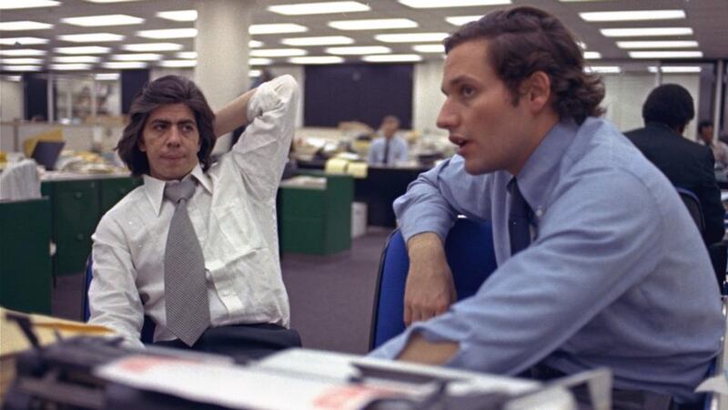 Reporters Bob Woodward (right) and Carl Bernstein, whose reporting of the Watergate case won a Pulitzer Prize, sit in the newsroom of the Washington Post on May 7th, 1973. Photograph: AP