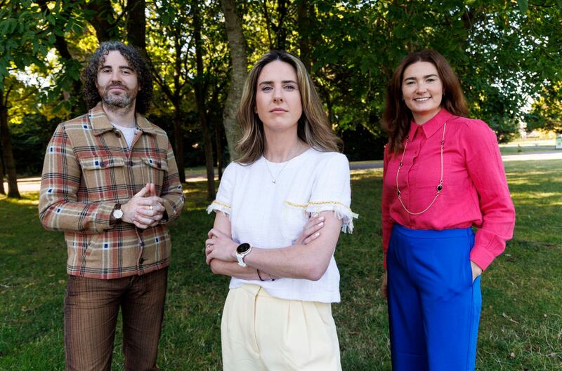Heated presenters Rónán Ó Dálaigh, Michelle McKeown and Hannah Quinn Mulligan. Photograph: Damien Eagers/RTÉ