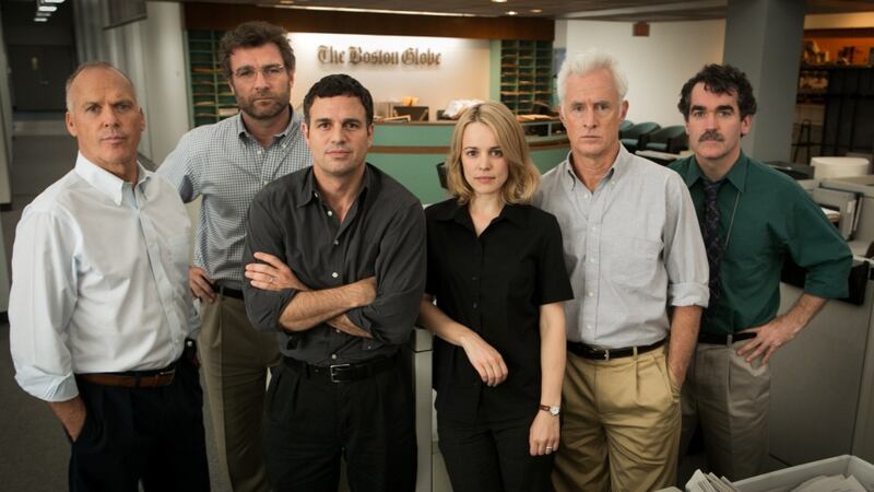 Michael Keaton, Mark Ruffalo, Rachel McAdams and Liev Schreiber (as Marty Baron) star in Spotlight, about the Boston Globe investigation of clerical sexual abuse