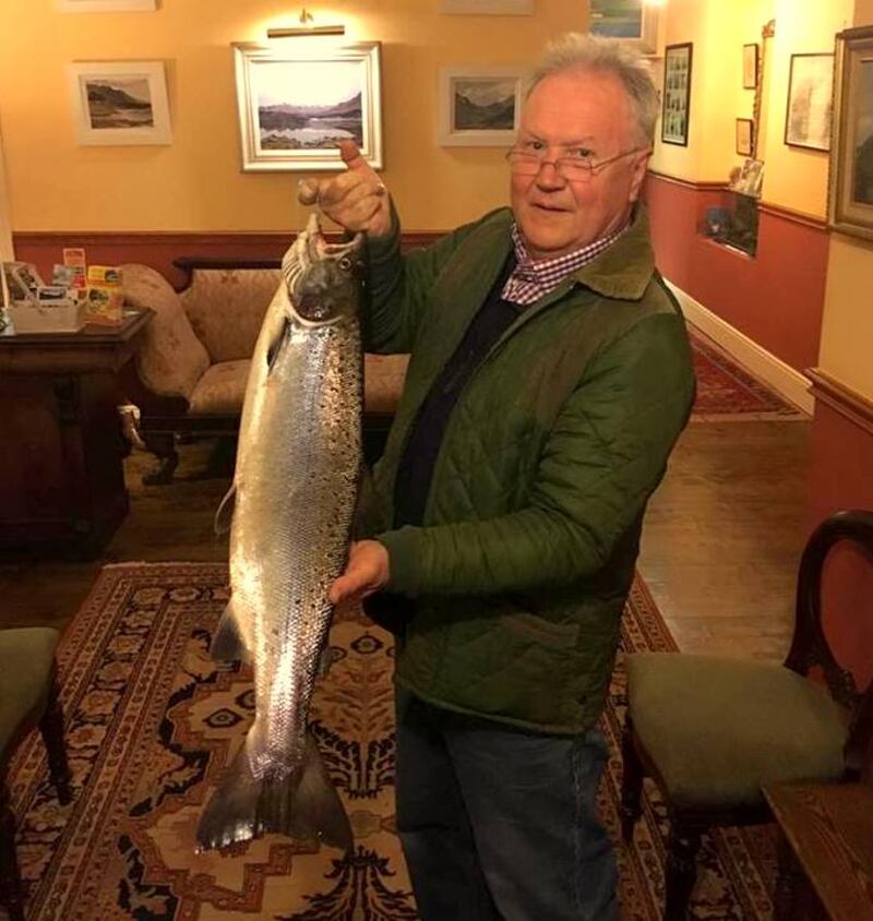 Andrew Crouchman with first salmon of 2018 from Lough Inagh. The fish weighed 12.5lbs