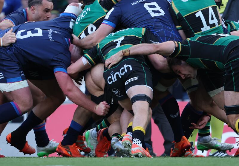 Bottoms up? Exposed in a maul during the Champions Cup semi–final between Leinster and Northampton. Photograph: Billy Stickland/Inpho
