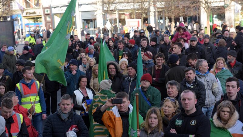 Save Moore Street from Demolition campaigners march from Liberty Hall to the GPO via the street in January 2016. Photograph: Bryan Meade