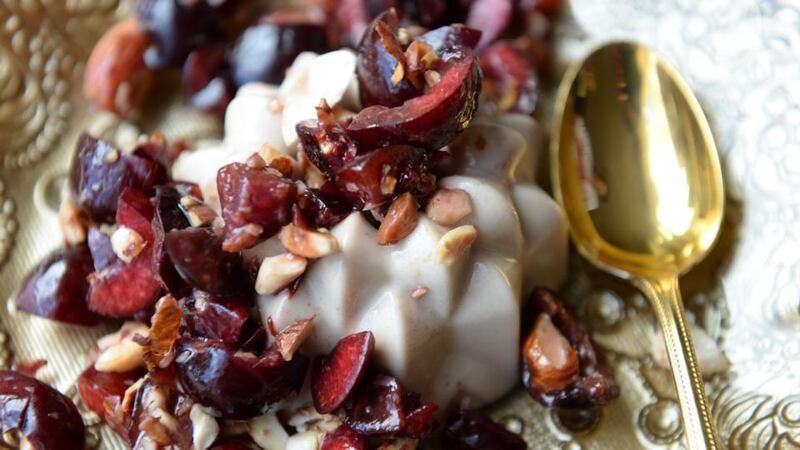 Cherry and almond pannacotta. Photograph: Dara Mac Dónaill