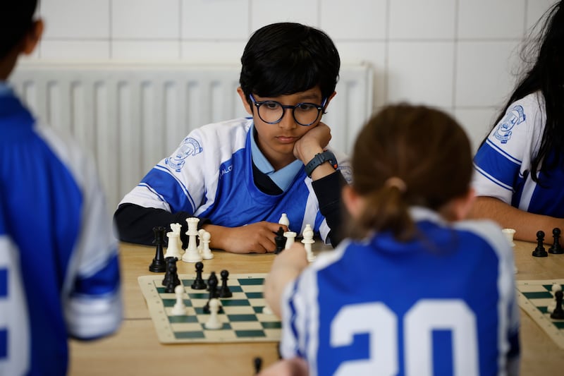 Dev Awasthi, a pupil at St Joseph’s National School in Dún Laoghaire, deep in thought during a chess game. Photograph: Nick Bradshaw 
