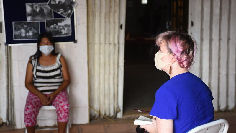 Christine Redmond from  Aide et Action is working to help families struggling during the cornavirus outbreak in Phnom Penh, Cambodia. Photograph: Christine Redmond