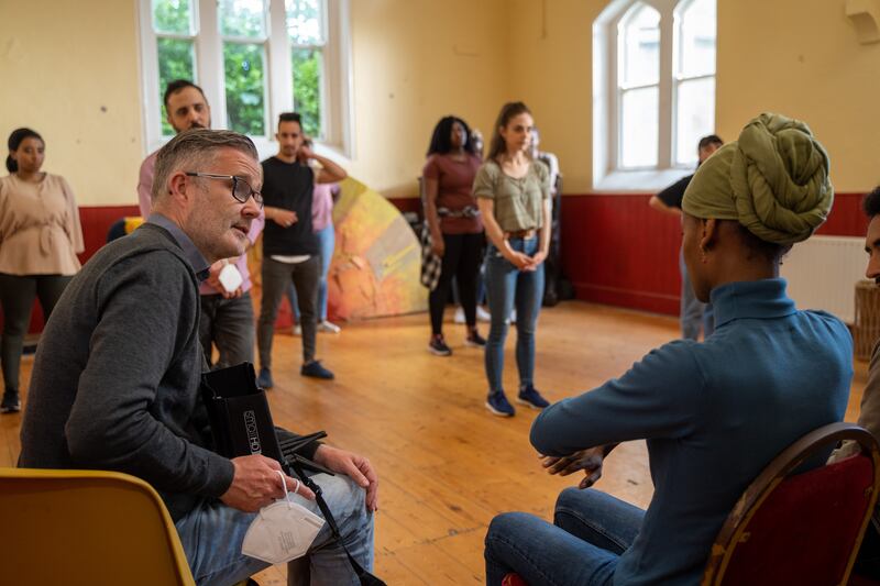 Frank Berry with Letitia Wright during the making of Aisha