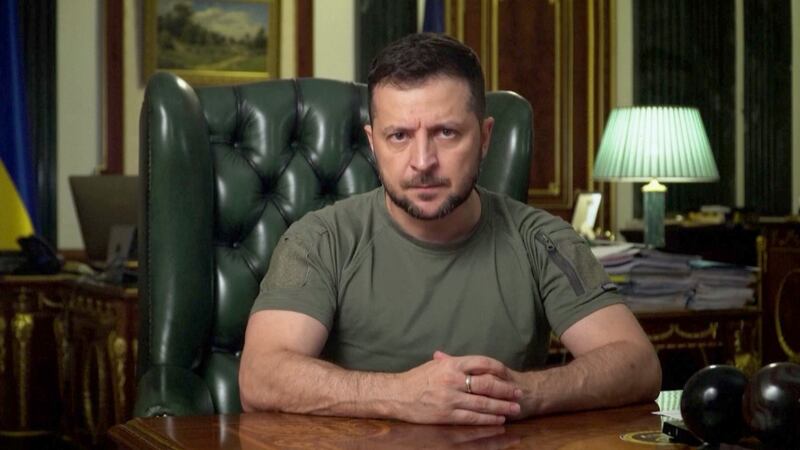 Volodymyr Zelenskiy giving nightly address. Photograph: Agency