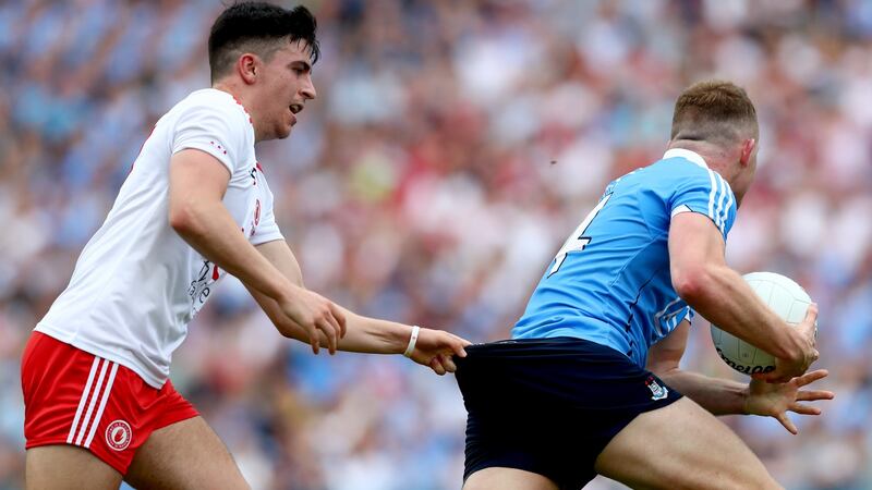Lee Brennan’s second-half wide was indicative of Tyrone’s profligacy in front of goal. Photograph: James Crombie/Inpho