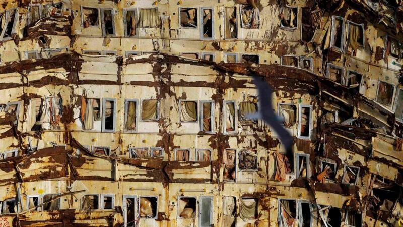 A seagull flies past the side of the cruise liner Costa Concordia during the “parbuckling” operation outside Giglio harbour, in this January 2014 file photograph. Photograph: Reuters