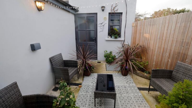 The patio area of Tess Cuffe’s new home in Clontarf. Photograph: Alan Betson