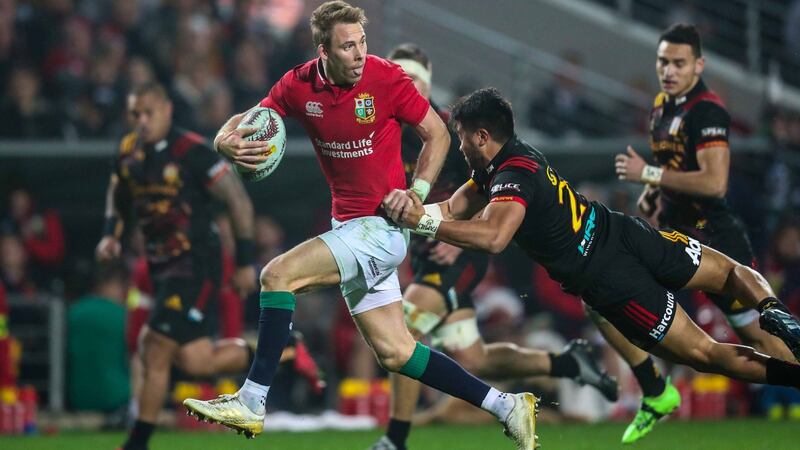 The Lions’ Liam Williams makes a break against the Chiefs at Waikato Stadium in Hamilton. Photograph: Billy Stickland/Inpho