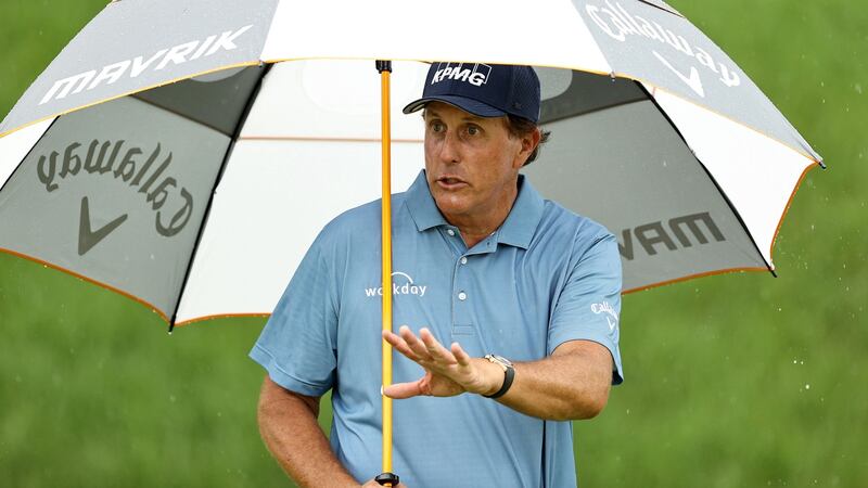 Phil Mickelson, who turned 50 recently,   led the  Travelers Championship at the halfway point. Photograph: Elsa/Getty Images