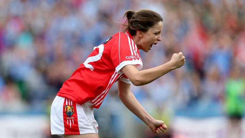 Cork’s Eimear Scally celebrates scoring a goal against Dublin. Photograph: Ryan Byrne/Inpho