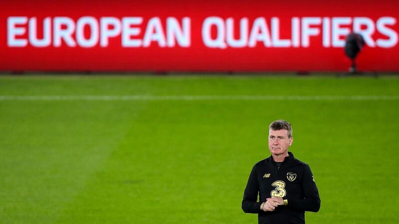 Republic of Ireland manager Stephen Kenny looks on during a training session on Wednesday  at the Tehelné Pole Stadium in Bratislava ahead of Thursday night’s Euro 2020 playoff semi-final against Slovakia. Photograph: Tommy Dickson/Inpho