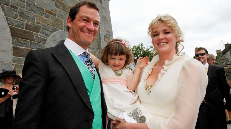 Actor Dominic West and Catherine Fitzgerald pictured with their daughter Dora after their wedding at Glin Church. Photograph: Don Moloney/Press 22