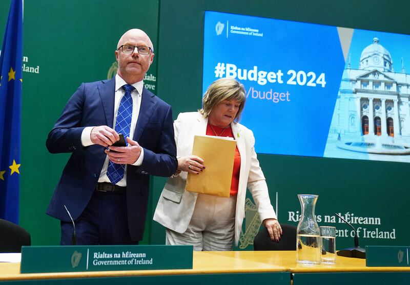 Minister for Health Stephen Donnelly and Minister of State at the Department of Health Mary Butler: It’s been a painful budget for Donnelly and Darragh O’Brien, both run over so many times by the ubiquitous Leinster House bus. Photograph: Brian Lawless/PA Wire