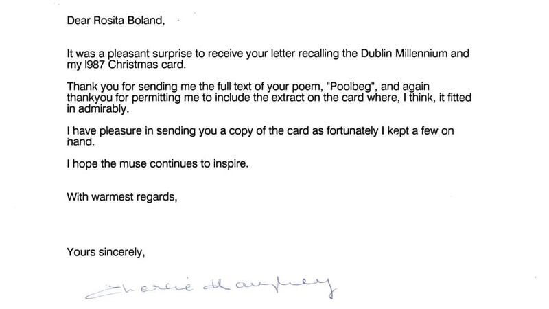 A letter from Charles Haughey to Rosita Boland in 2000