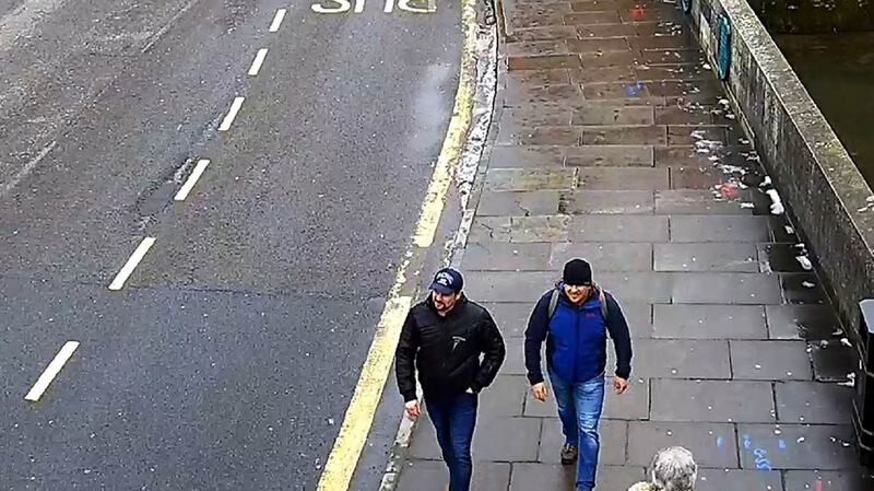 Ruslan Boshirov and Alexander Petrov on Fisherton Road, Salisbury at 1.05pm  on March 4th 2018. The CPS has issued European Arrest Warrants for the extradition of them.
