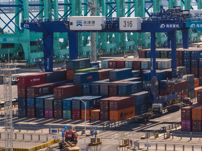 Shipping containers at the Port of Tianjin in China. China has said it will increase additional tariffs on US goods to at least 125 per cent. Photograph: New York Times 