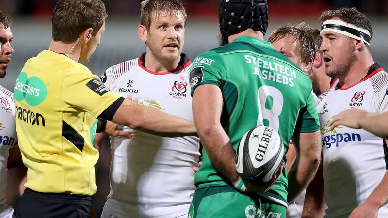 Connacht’s John Muldoon and Chris Henry   exchange words. Photograph: Dan Sheridan/Inpho