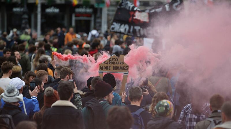 Marchers wind their way through the city centre on the National Day of Action. Photograph: Nick Bradshaw/The Irish Times