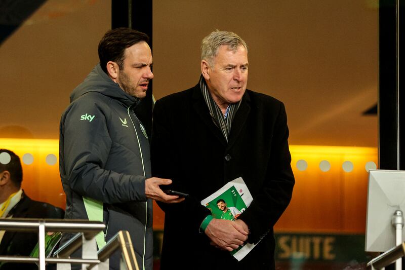 FAI director of football Marc Canham and Packie Bonner. Photograph: Ryan Byrne/Inpho 