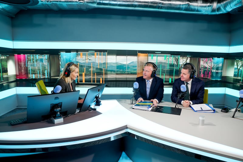 Minister for Finance Michael McGrath and Minister for Public Expenditure and Reform Paschal Donohoe ahead of the Today with Claire Byrne phone-in programme taking listeners questions following Budget 2024. Photograph: Maxwells

