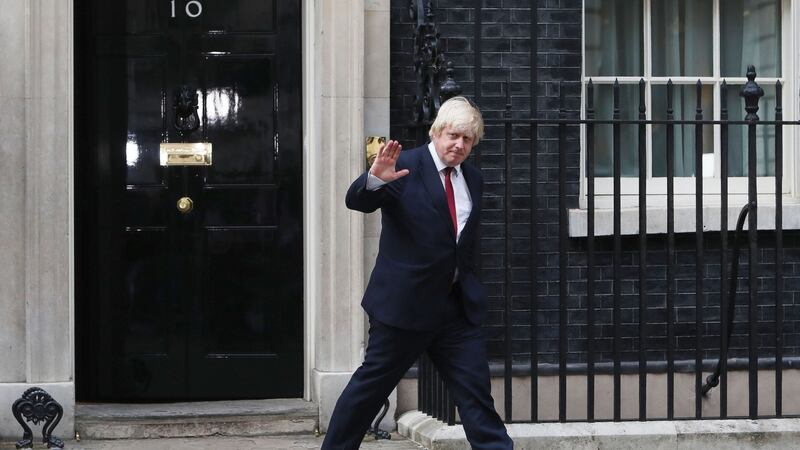 Boris Johnson leaves 10 Downing Street, central London, after being appointed Foreign Secretary. Photograph: Steve Parsons/PA Wire