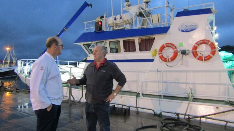 Donegal chef and hotelier Brian McDermott (left) speaks with Adrian McClenaghan. Photograph: Freya McClements