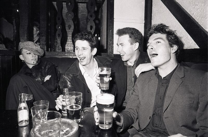 Pogues frontman Shane MacGowan with bandmates Cait O'Riordan, Andrew Rankin and Jem Finer in 1984. Photograph: Steve Rapport/Getty Images