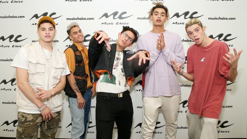 PrettyMuch: Nick Mara, Edwin Honoret, Brandon Arreaga, Zion Kuwonu and Austin Porter. Photograph: John Lamparski/Getty Images