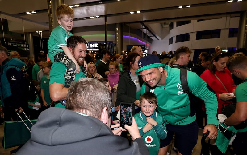 Ireland’s Tadhg Beirne poses with fans. Photograph: INPHO/Ben Brady