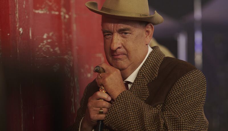 Tom Hanks in a fat-suit as Colonel Tom Parker in Baz Luhrmann’s Elvis.  Photograph: Warner Bros
