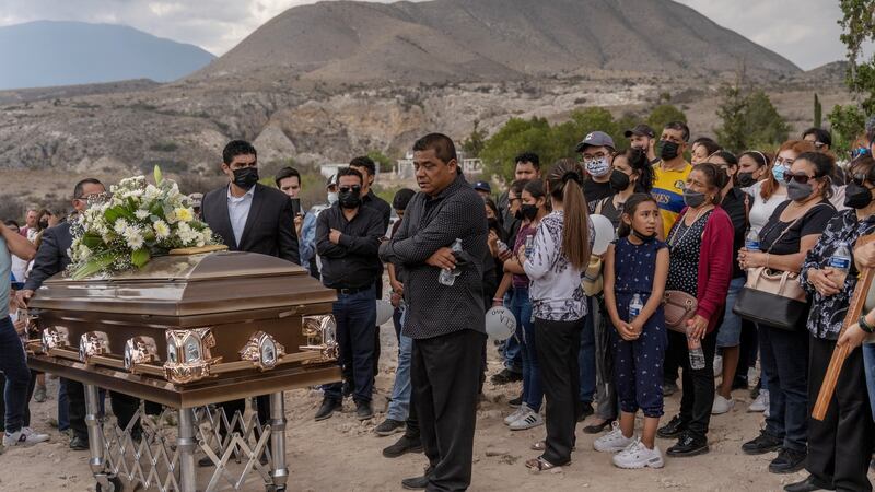 Mario Escobar speaks at a funeral service for his daughter, Debanhi Escobar, in Galeana, Mexico. Photograph: Alejandro Cegarra/New York Times