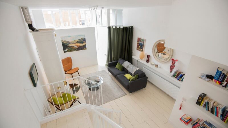 -Looking down on the living room in the former shop on York Road, Dún Laoghaire. Photograph: Brenda Fitzsimons
