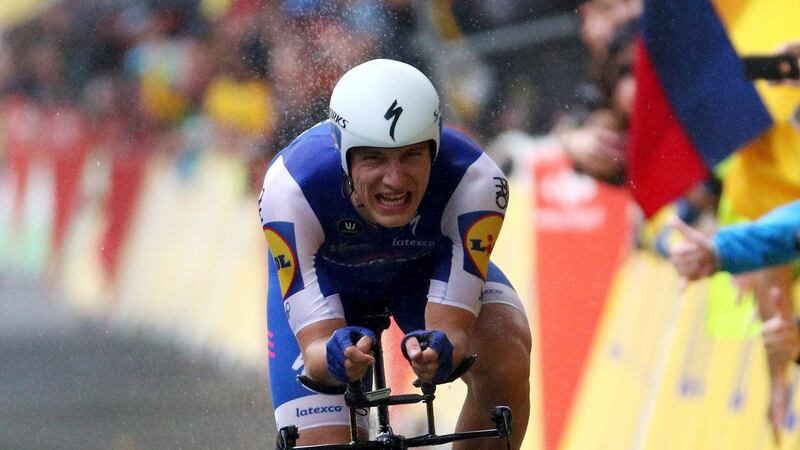 My  Quick-Step Floors teammate Marcel Kittel in action during the first stage. Photograph:  Chris Graythen/Getty Images