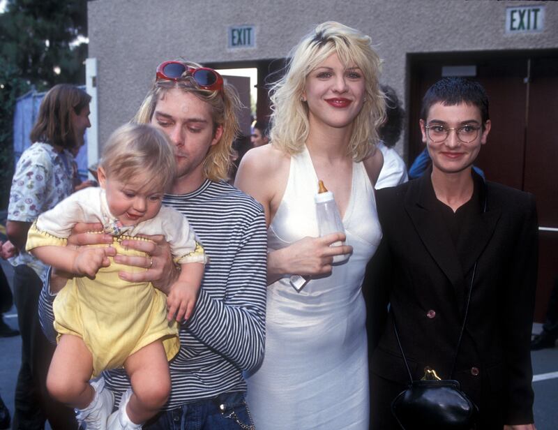 Sinéad O’Connor with Kurt Cobain of Nirvana along with his wife  Courtney Love and daughter Frances Bean Cobain at 10th Annual MTV Video Music Awards in 1993. Photograph: Kevin Mazur/WireImage