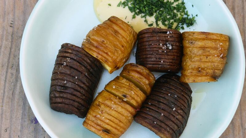 Smoked hasselback potatoes and aioli from Saint Francis Provisions. Photograph: M Devitt