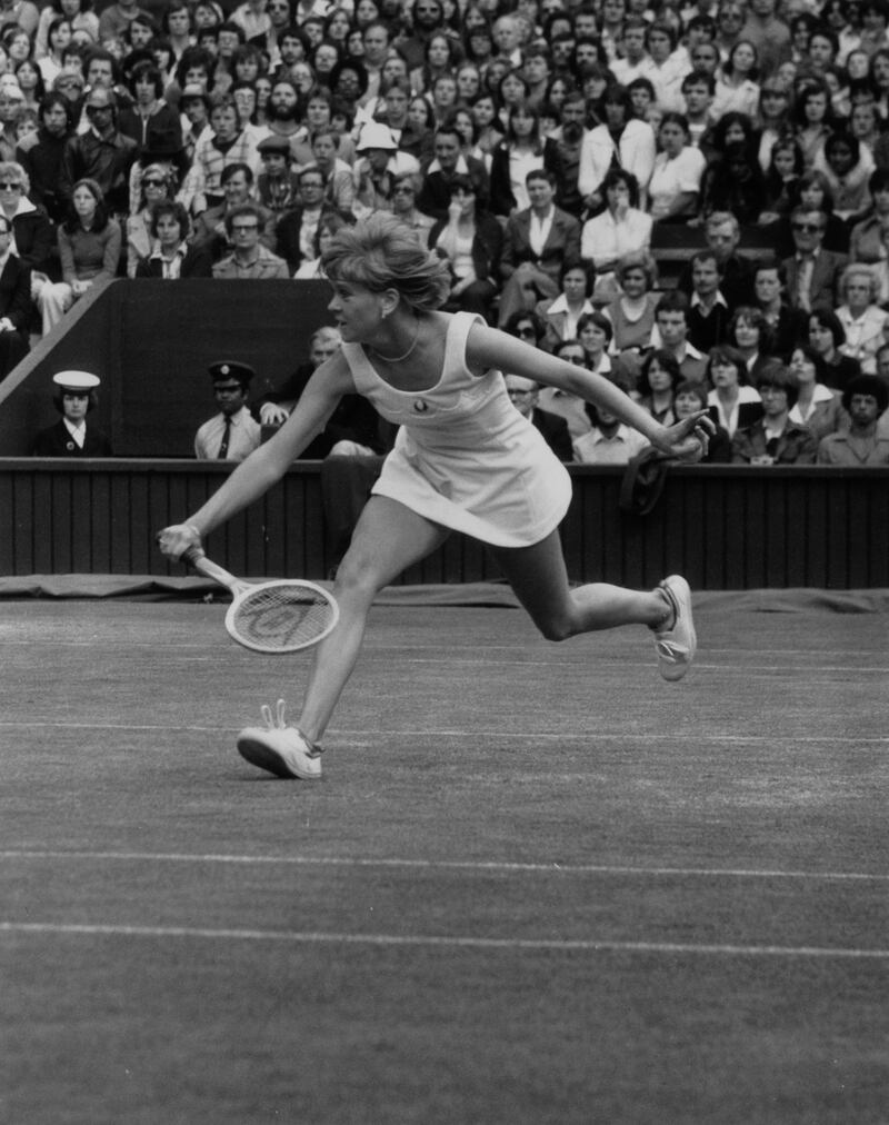 27th June 1977: Sue Barker reaches for a ball in her match against Kerry Reid of Australia in a Ladies’ Quarter Finals at Wimbledon. Sue Barker won 6 - 3, 6 - 4. Photograph:David Ashdown/Keystone/Getty Images