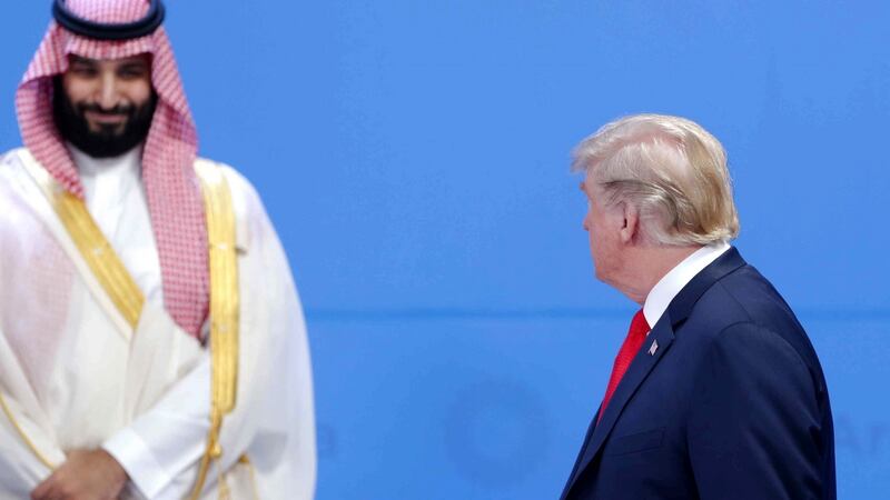 Crown prince Mohammed bin Salman   of Saudi Arabia  and US president Donald Trump during the opening day of the G20 summit, on Friday, in Buenos Aires. Photograph: Daniel Jayo/Getty Images