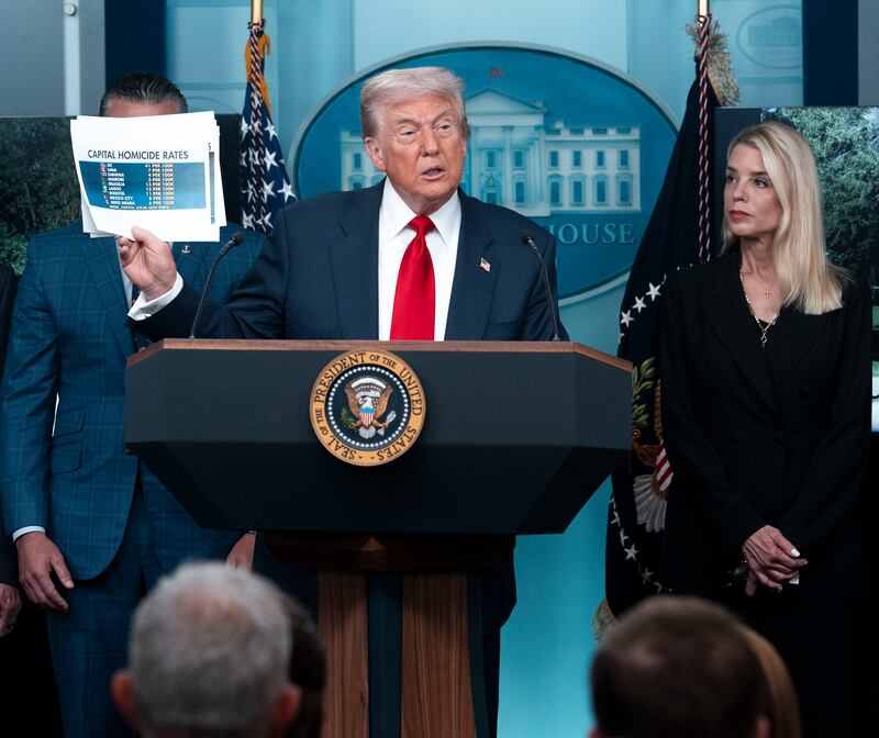 US president Donald Trump presents contested crime data at the White House. The Bullshit Asymmetry Principle tells us that the amount of energy needed to refute misinformation is an order of magnitude greater than that needed to produce it. Photograph: Doug Mills/The New York Times