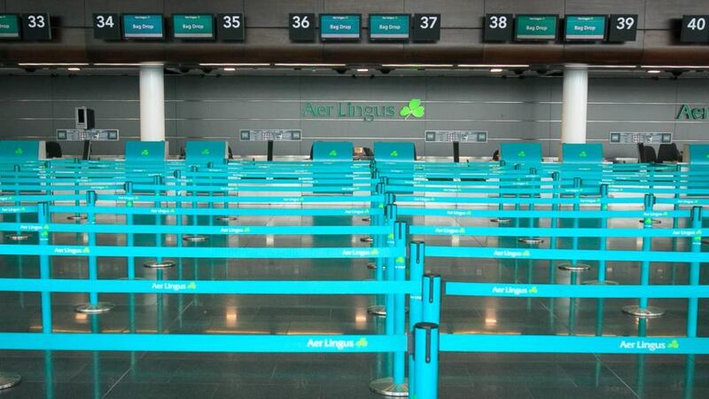 An Aer Lingus check-in desk during the 24-hour strike by cabin crew over rosters at Dublin Airport last Friday. Photograph: Collins
