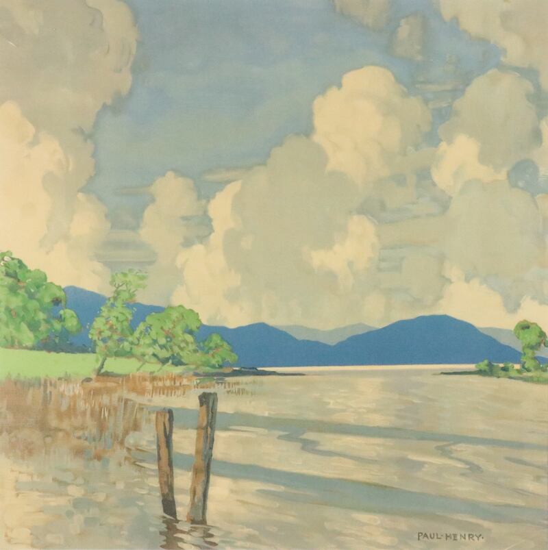 Framed poster of Paul Henry illustration of Lough Derg commissioned by the London Midland and Scottish Travel Company (€250-€320)