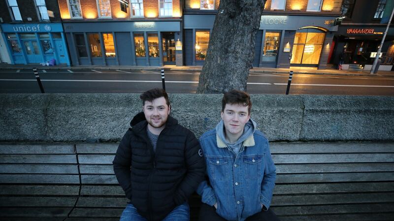 Robert Grall and James Hagan on the Liffey boardwalk. Photograph: Nick Bradshaw