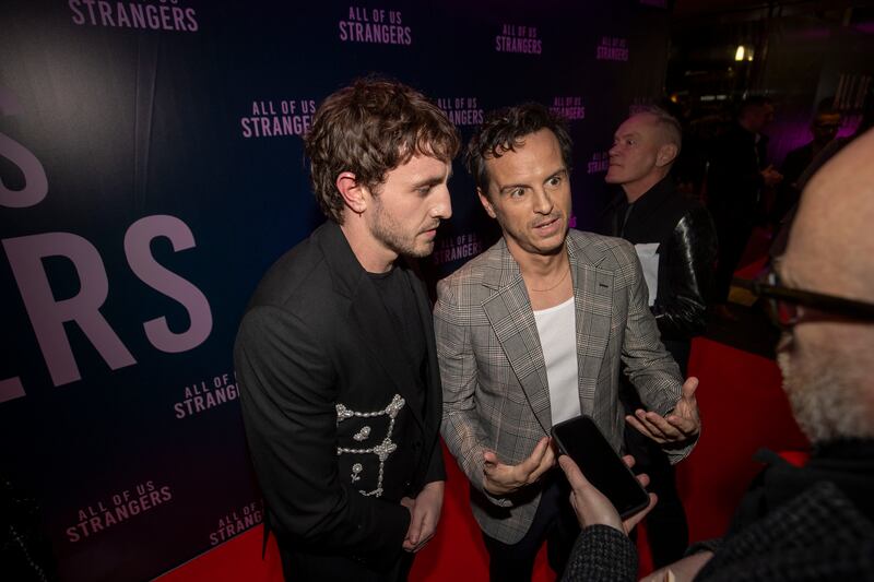 Mescal (left) and Scott speak to the press at the event. Photograph: Tom Honan/The Irish Times