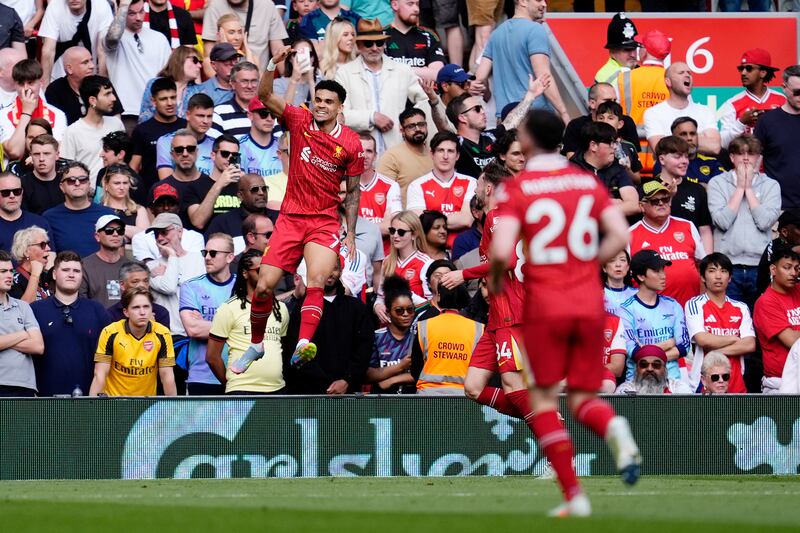 Luis Diaz celebrates scoring Liverpool's second goal. Photograph: Nick Potts/PA