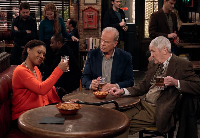 Toks Olagundoye, Kelsey Grammer and Nicholas Lyndhurst in Frasier. Photograph: Paramount+
