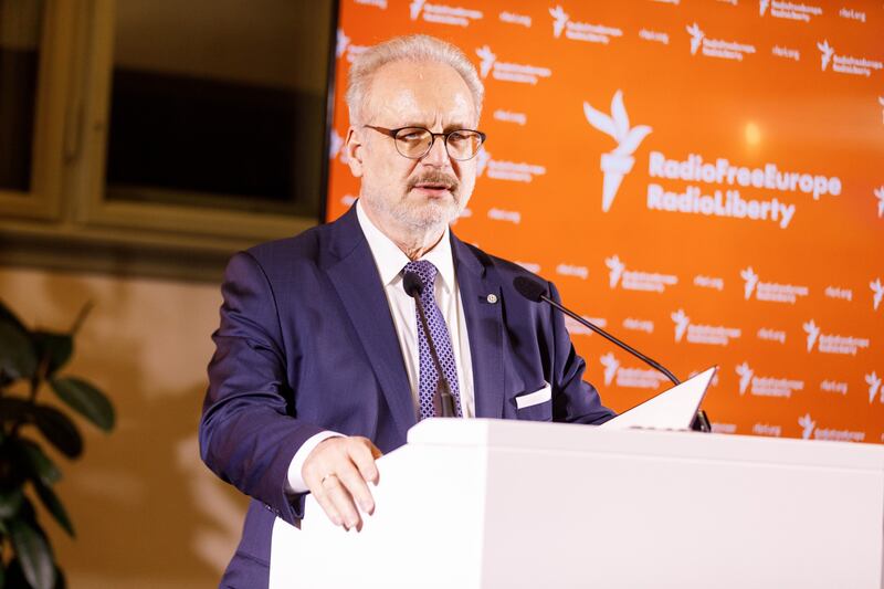 Latvia's president, Egils Levits, at the opening of the Radio Free Europe/Radio Liberty Riga office