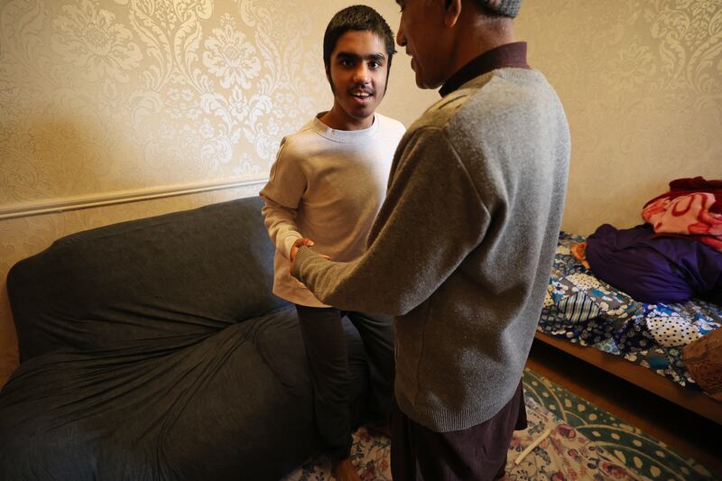 His father brings Zain in to meet me and they sit on a sofa together for a few minutes as Hamza talks on behalf of all of them. Photograph Nick Bradshaw